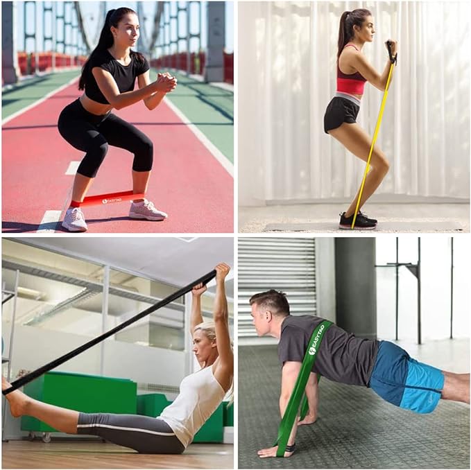 E T EASYTAO Bandas de Resistencia 5PCS(Látex 100% Natural), Ligas de Resistencia para Ejercicio, Fuerte Bandas Elástica para Pull Up & Crossfit - con Ancla de Puerta, 2 Manijas, Ganchos y Bolsa.