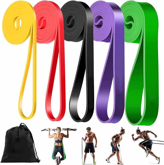 JASUVII Bandas de Resistencia, 5Pack Banda elástica Deportiva, Correas de Asistencia para Pull ups, Ligas de Resistencia para Ejercicio, Loop Bands, Bandas Elásticas para Ejercicio en Casa o Gimnasio.