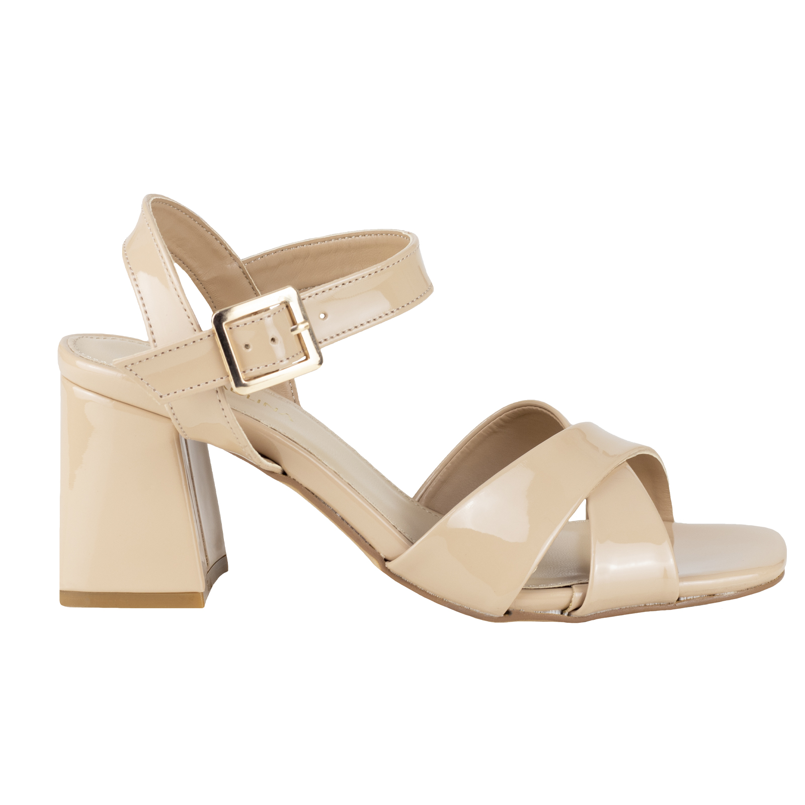Sandalia De Charol Con Tacon Urbana Lady Paulina 24322 Carne.