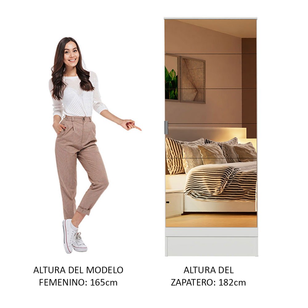 Zapatera Madesa Isis con 1 Puerta y Espejo Blanco.