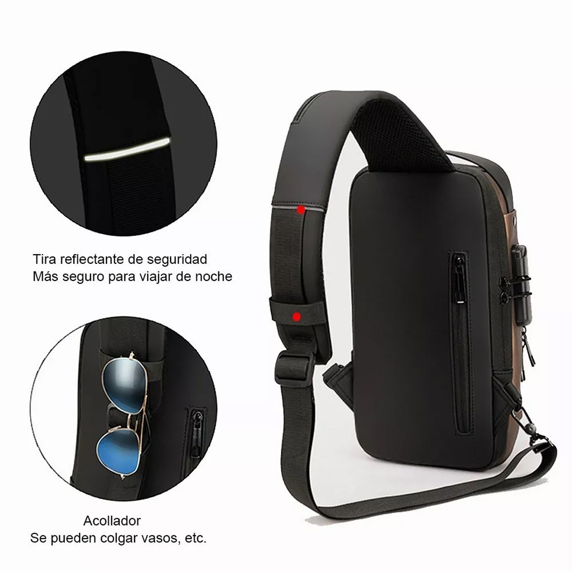 Mochila Cruzada Antirrobo Impermeable Para Hombre.
