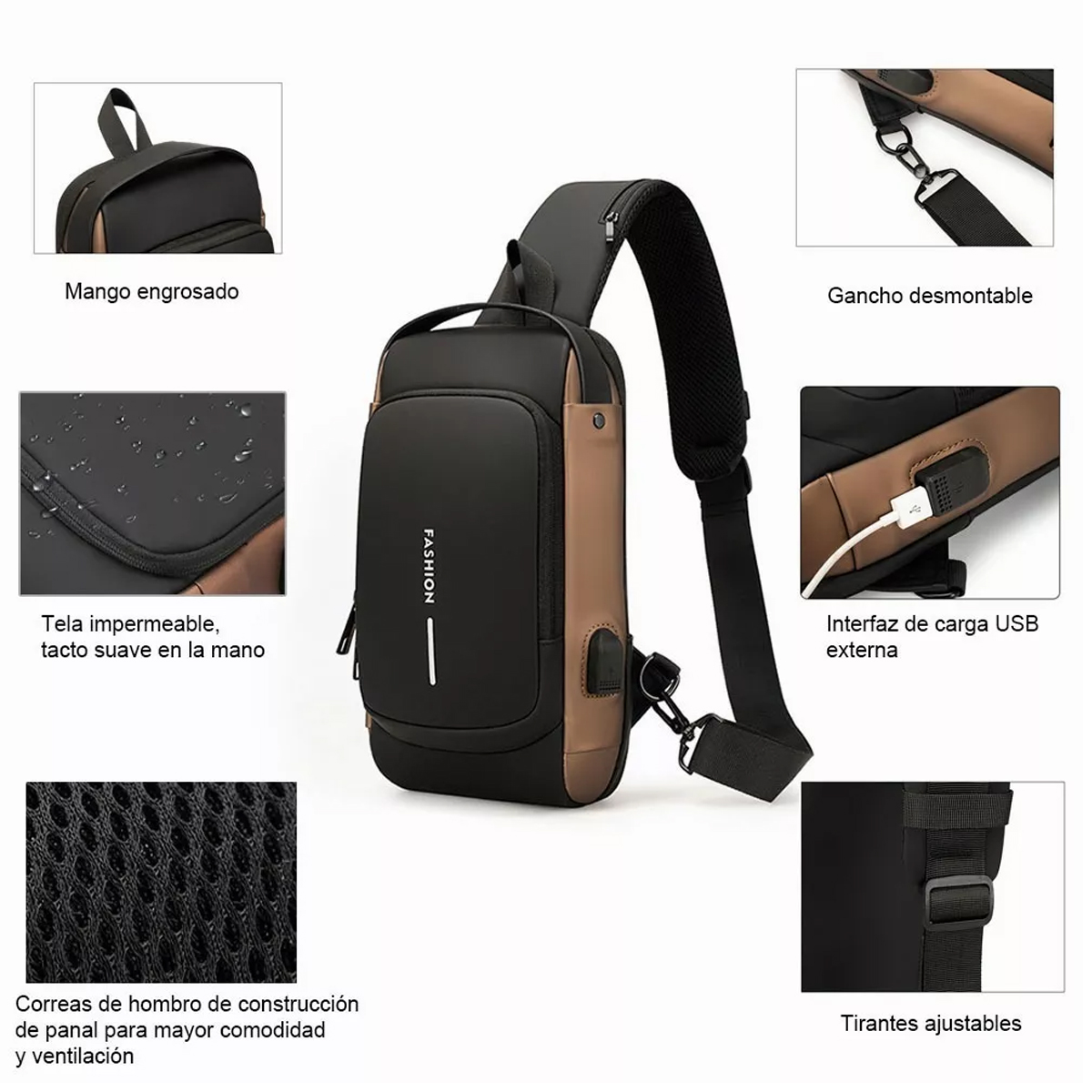 Mochila Cruzada Antirrobo Impermeable Para Hombre.