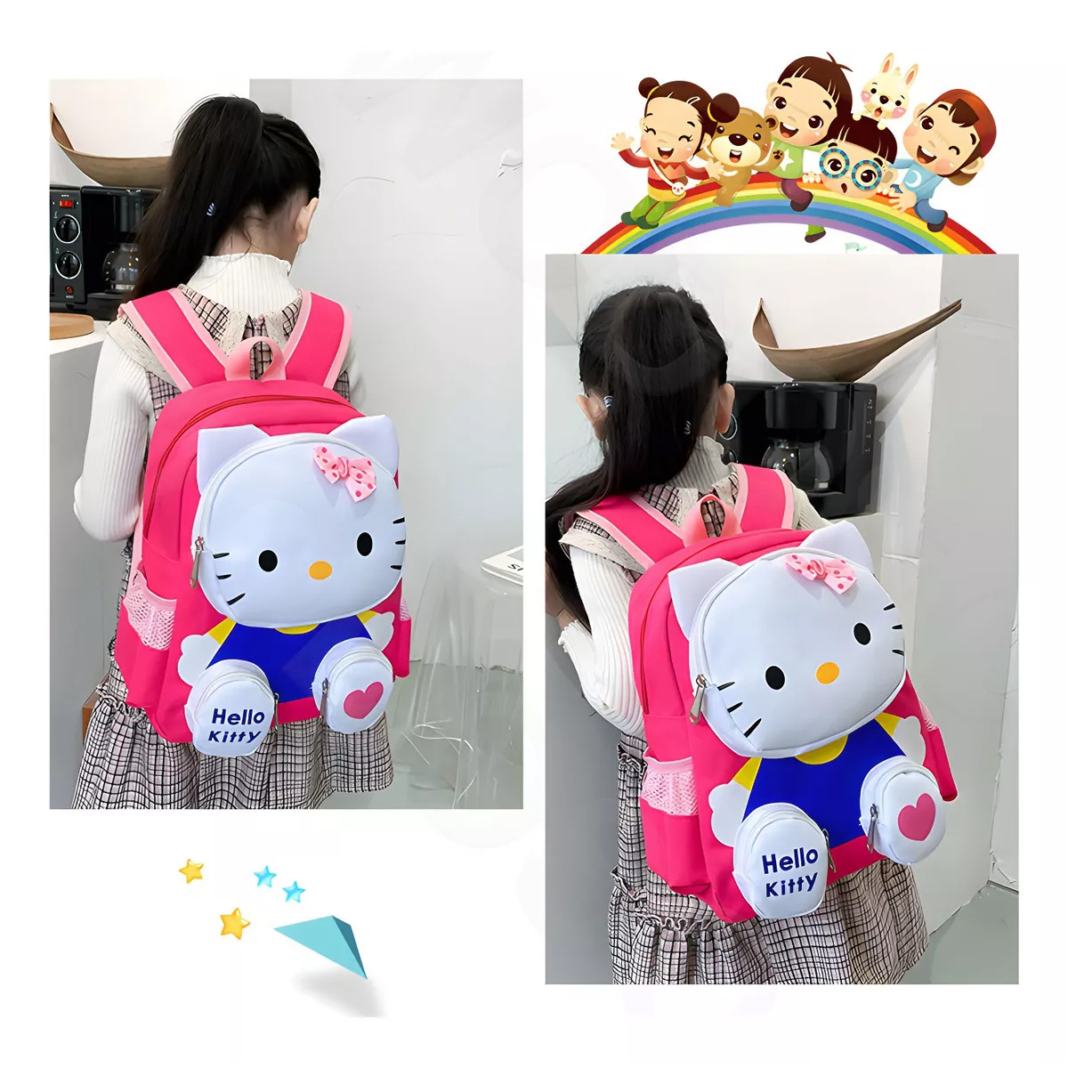 Mochila Hello Kitty 3d Dibujos Animados Kawaii Mochilas Escolares Para Niños Preescolar Primaria Media Color Rosa.