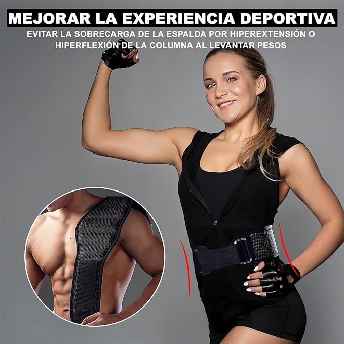 Cinturón para pesas, Cinturón de Levantamiento de Pesas con Guantes de Gym,ideal para levantamiento de pesas,Cinturon Gimnasio Hombre y Mujer, para Gym, Musculación,Crossfit,Halterofilia.