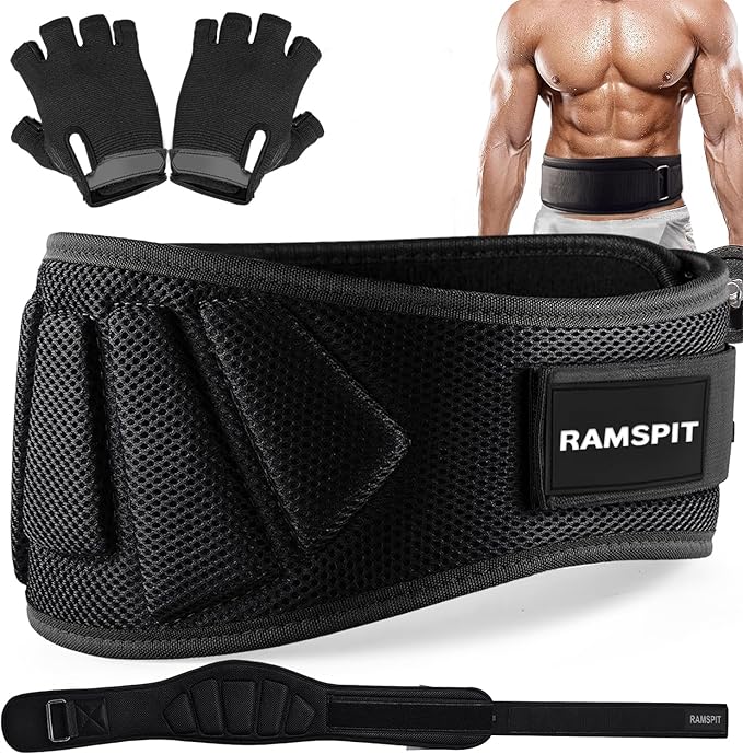 Cinturón para pesas, Cinturón de Levantamiento de Pesas con Guantes de Gym,ideal para levantamiento de pesas,Cinturon Gimnasio Hombre y Mujer, para Gym, Musculación,Crossfit,Halterofilia.