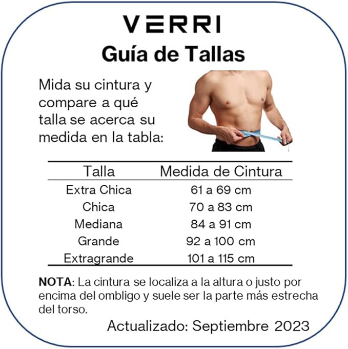 VERRI | Cinturón, faja gym para entrenamiento ligero para protección de las áreas lumbar y abdominal en entrenamiento, rutina de gimnasio con pesas.