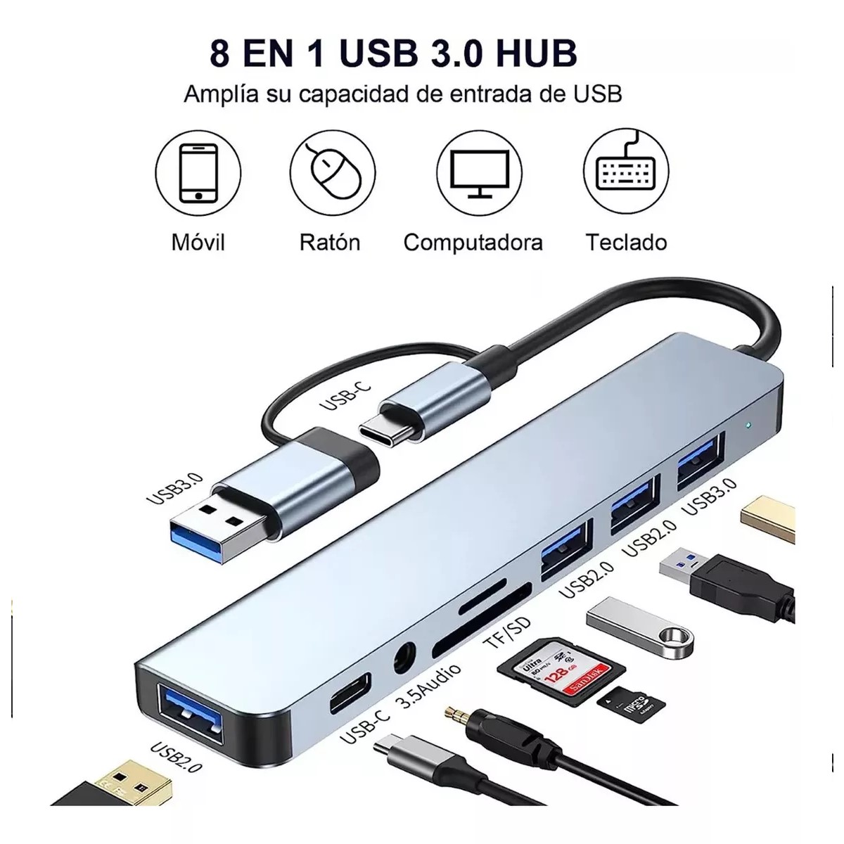 Concentrador hub cel puertos USB tipo C estación acoplamiento aluminio multi puerto Mac memoria