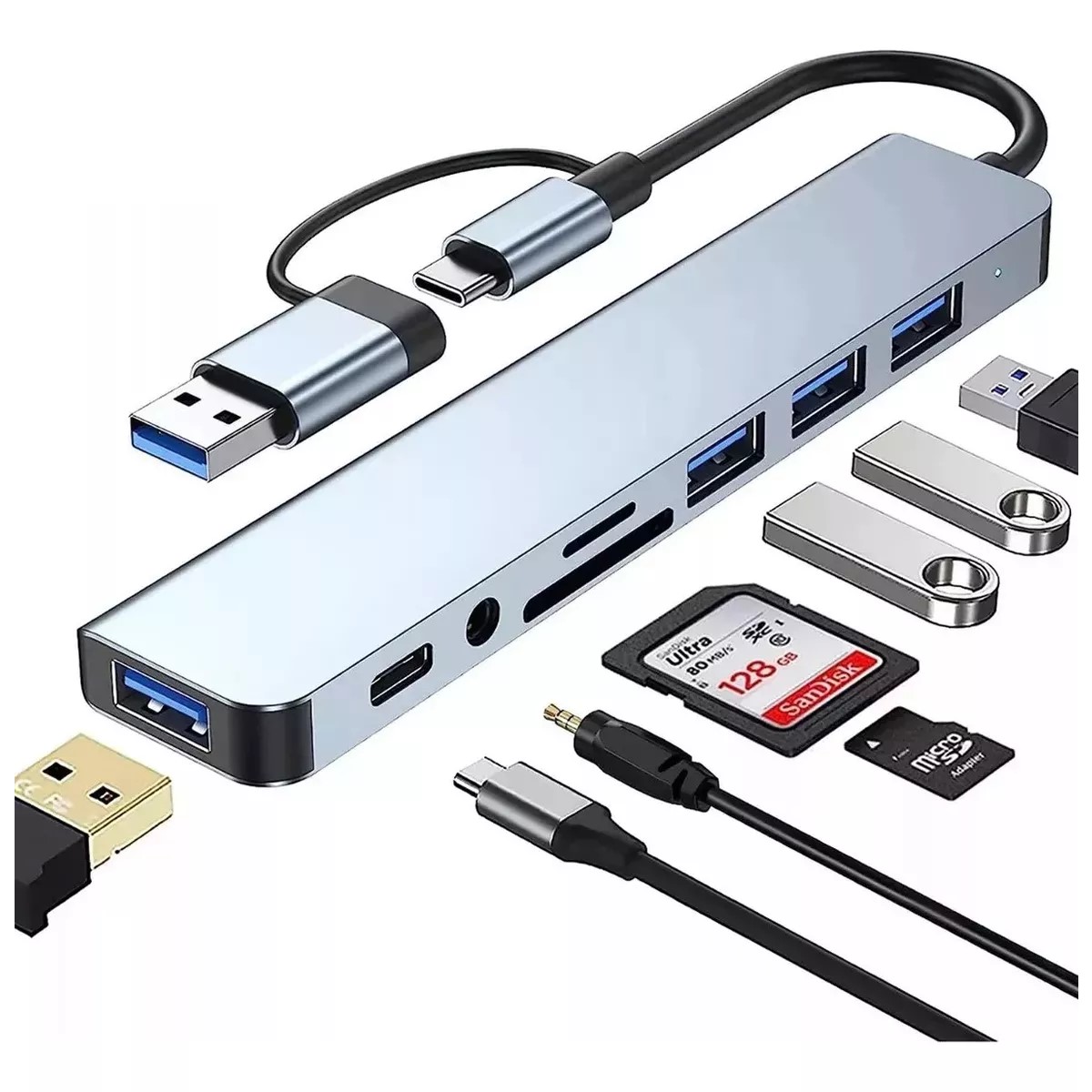 Concentrador hub cel puertos USB tipo C estación acoplamiento aluminio multi puerto Mac memoria