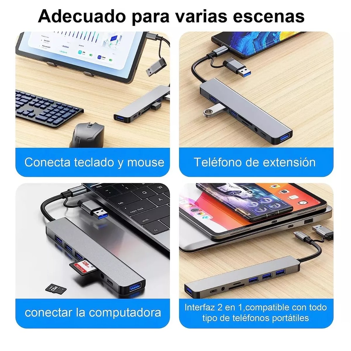 Concentrador hub cel puertos USB tipo C estación acoplamiento aluminio multi puerto Mac memoria