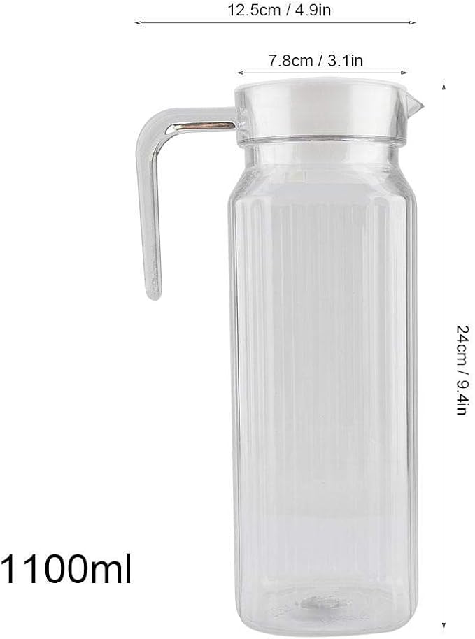 A Botella de jugo acrílico transparente a rayas, jarra de jugo frío con tapa, ideal para jugo casero y té frío o para botellas de leche de vidrio, botellas reutilizables (1100 ml).