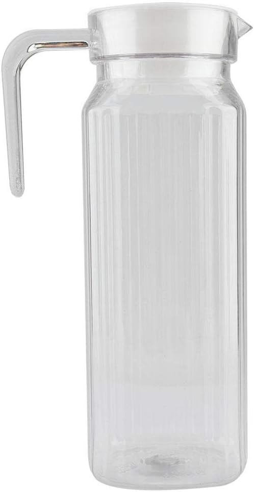 A Botella de jugo acrílico transparente a rayas, jarra de jugo frío con tapa, ideal para jugo casero y té frío o para botellas de leche de vidrio, botellas reutilizables (1100 ml).