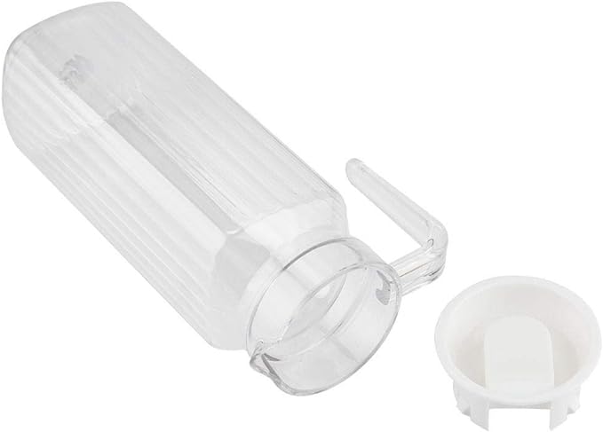 A Botella de jugo acrílico transparente a rayas, jarra de jugo frío con tapa, ideal para jugo casero y té frío o para botellas de leche de vidrio, botellas reutilizables (1100 ml).