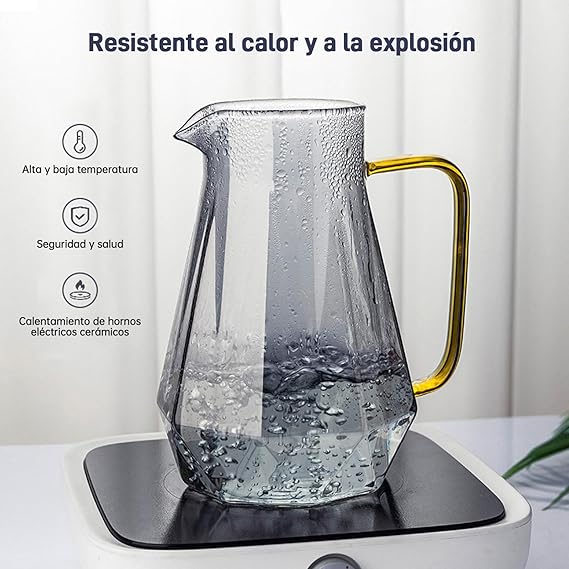 A ALIMOTA Jarra de vidrio de 2L con diseño de diamante negro y tapa de acero inoxidable - Ideal para bebidas frías y calientes - Resistente al frío y al calor - Perfecta para decorar tu hogar.