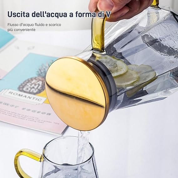 A ALIMOTA Jarra de vidrio de 2L con diseño de diamante negro y tapa de acero inoxidable - Ideal para bebidas frías y calientes - Resistente al frío y al calor - Perfecta para decorar tu hogar.