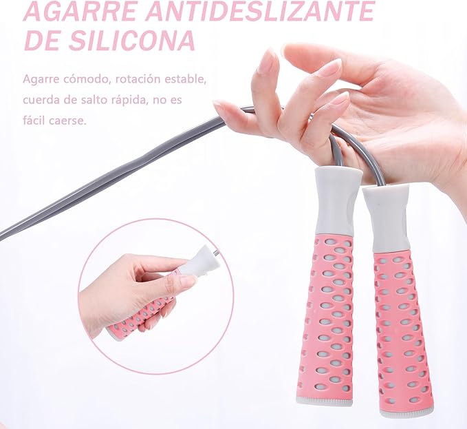 Saltar la cuerda, rodamiento de bolas silencioso, cuerda de saltar para competencia, deja que saltar la cuerda a alta velocidad guíe tu viaje para quemar grasa, cuerda ajustable de 275 cm, rodamiento de bolas de acero ergonómico y mangos de silicona antideslizantes..