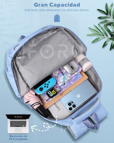Mochila escolar Iforu Antirrobo Backpack-02G color celeste diseño liso 30L.
