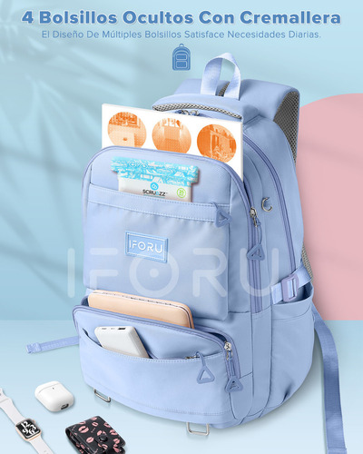 Mochila escolar Iforu Antirrobo Backpack-02G color celeste diseño liso 30L.