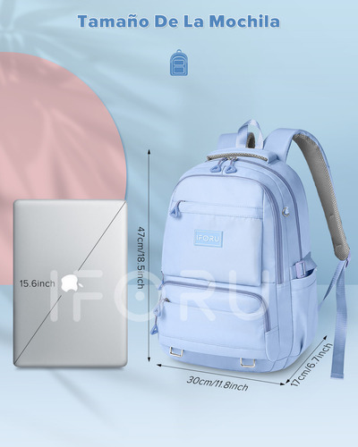 Mochila escolar Iforu Antirrobo Backpack-02G color celeste diseño liso 30L.