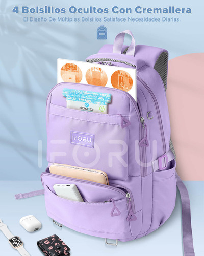 Mochila Iforu Antirrobo Backpack-02G Escolar Para Laptop 30L Violeta.