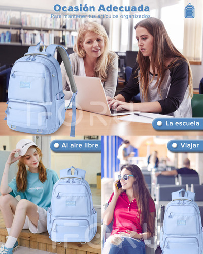 Mochila escolar Iforu Antirrobo Backpack-02G color celeste diseño liso 30L.
