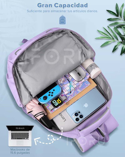 Mochila Iforu Antirrobo Backpack-02G Escolar Para Laptop 30L Violeta.