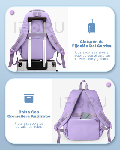 Mochila Iforu Antirrobo Backpack-02G Escolar Para Laptop 30L Violeta.