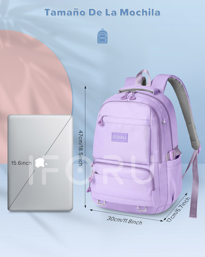 Mochila Iforu Antirrobo Backpack-02G Escolar Para Laptop 30L Violeta.