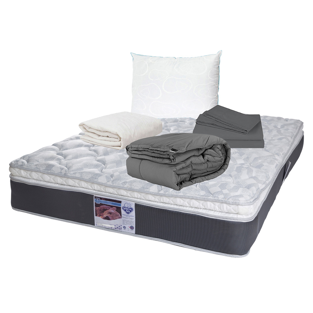 Colchón Spring Air Marte king size con protector, sábanas, almohada y edredón..