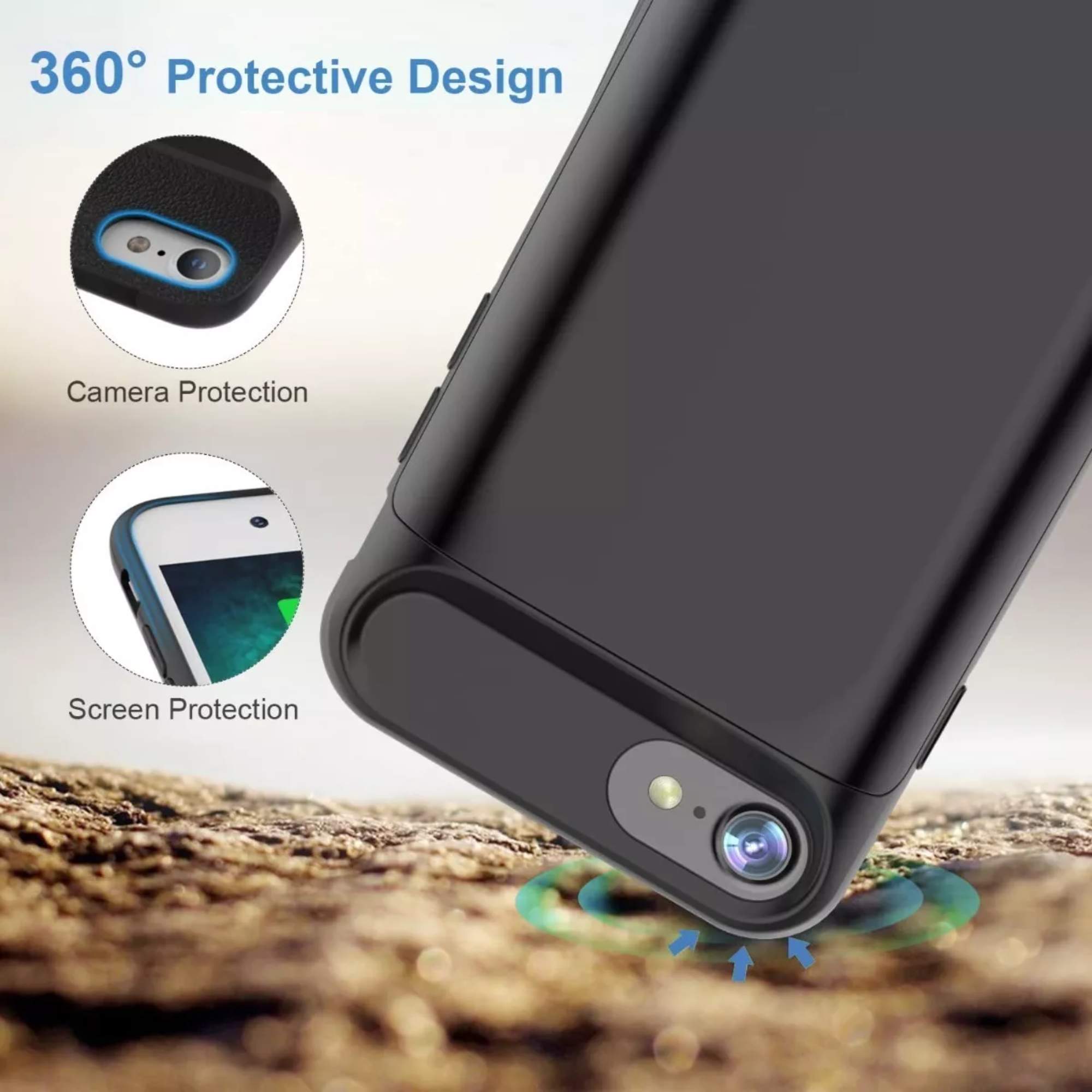 Funda Cargador Powerbank 8000mah Para iPhone 7/8 Plus Proteccion 2 en 1 Funda cargadora Delgada, Portatil, Recargable
