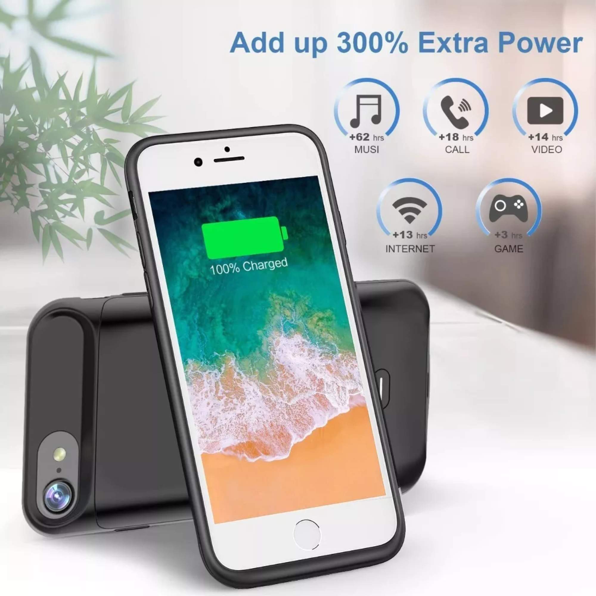 Funda Cargador Powerbank 8000mah Para iPhone 7/8 Plus Proteccion 2 en 1 Funda cargadora Delgada, Portatil, Recargable