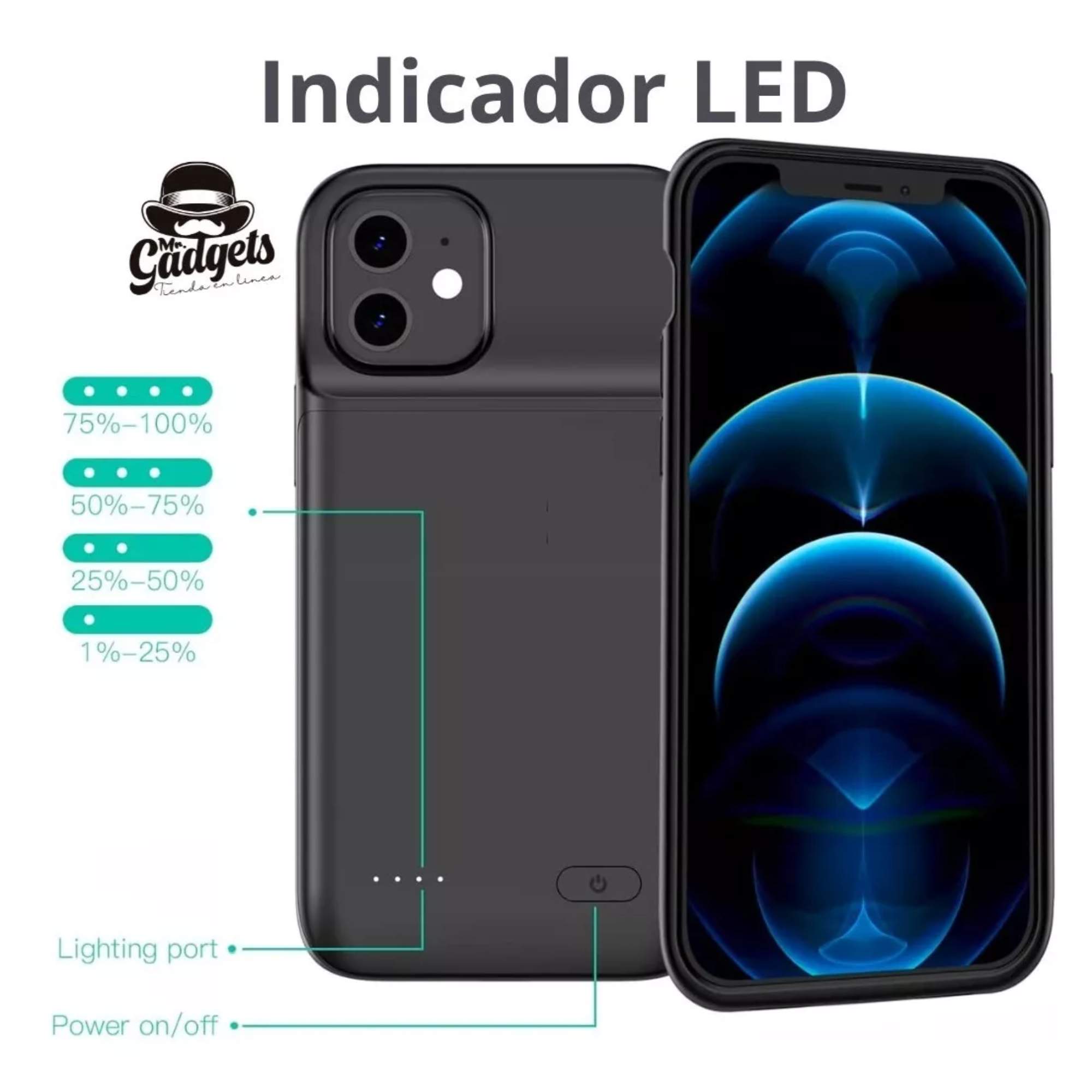 Funda Cargador Powerbank 8000mah Para iPhone 7/8 Plus Proteccion 2 en 1 Funda cargadora Delgada, Portatil, Recargable