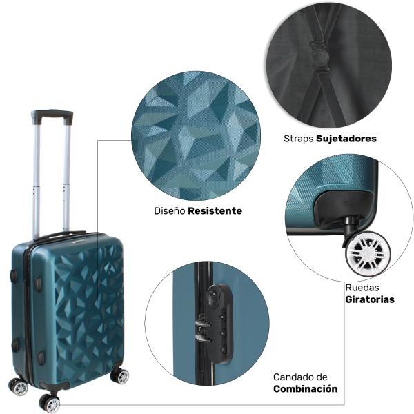 Set Juego 3 Maletas Rigidas Equipaje Viaje 4 Ruedas 360 Verde