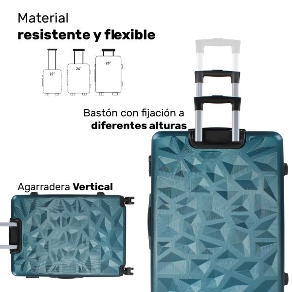Set Juego 3 Maletas Rigidas Equipaje Viaje 4 Ruedas 360 Verde