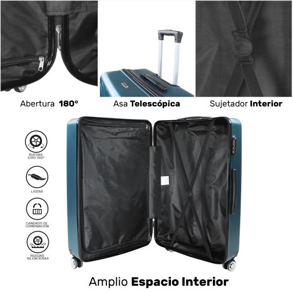 Set Juego 3 Maletas Rigidas Equipaje Viaje 4 Ruedas 360 Verde