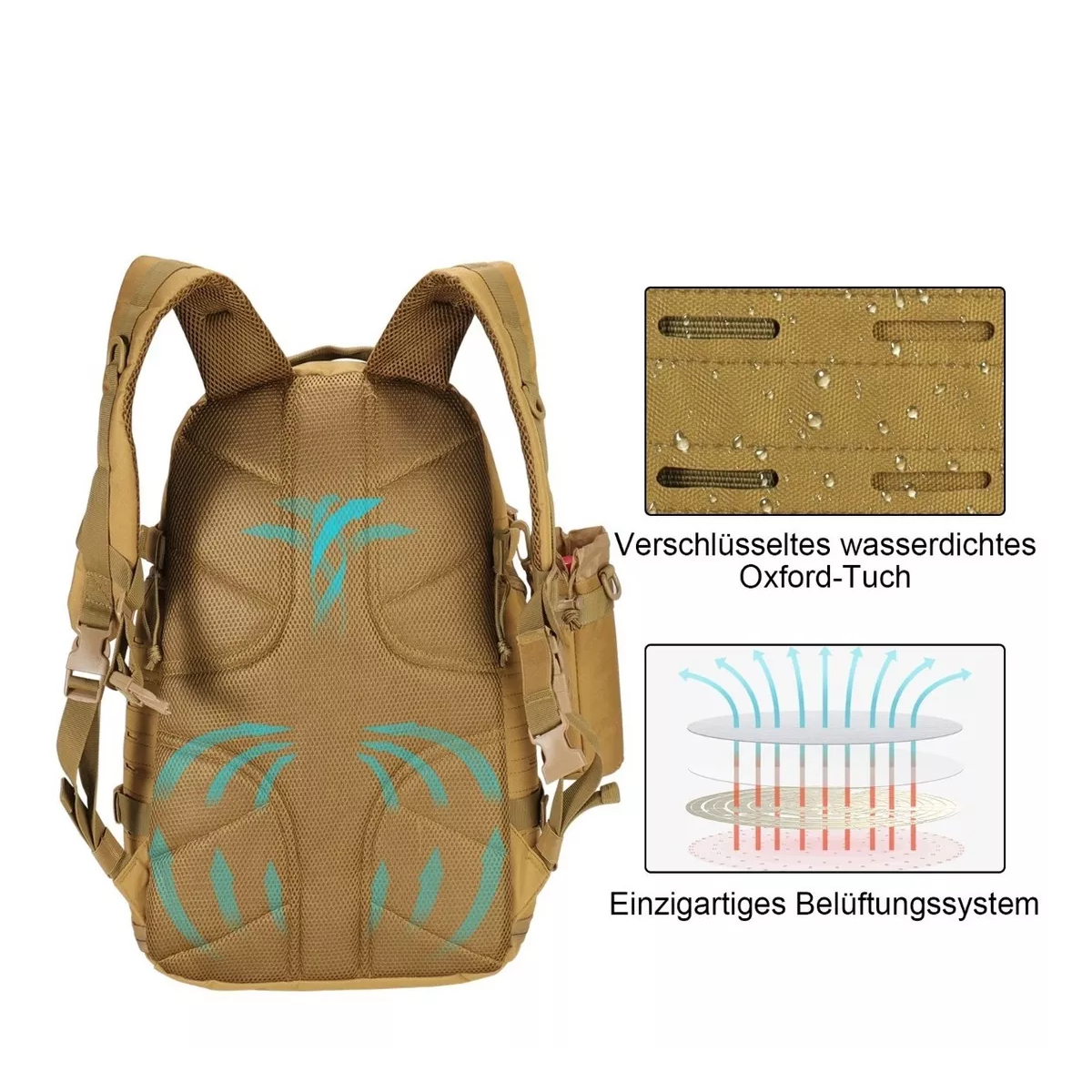 Mochila Militar Táctica Camping Impermeable Alta Calidad Caqui.