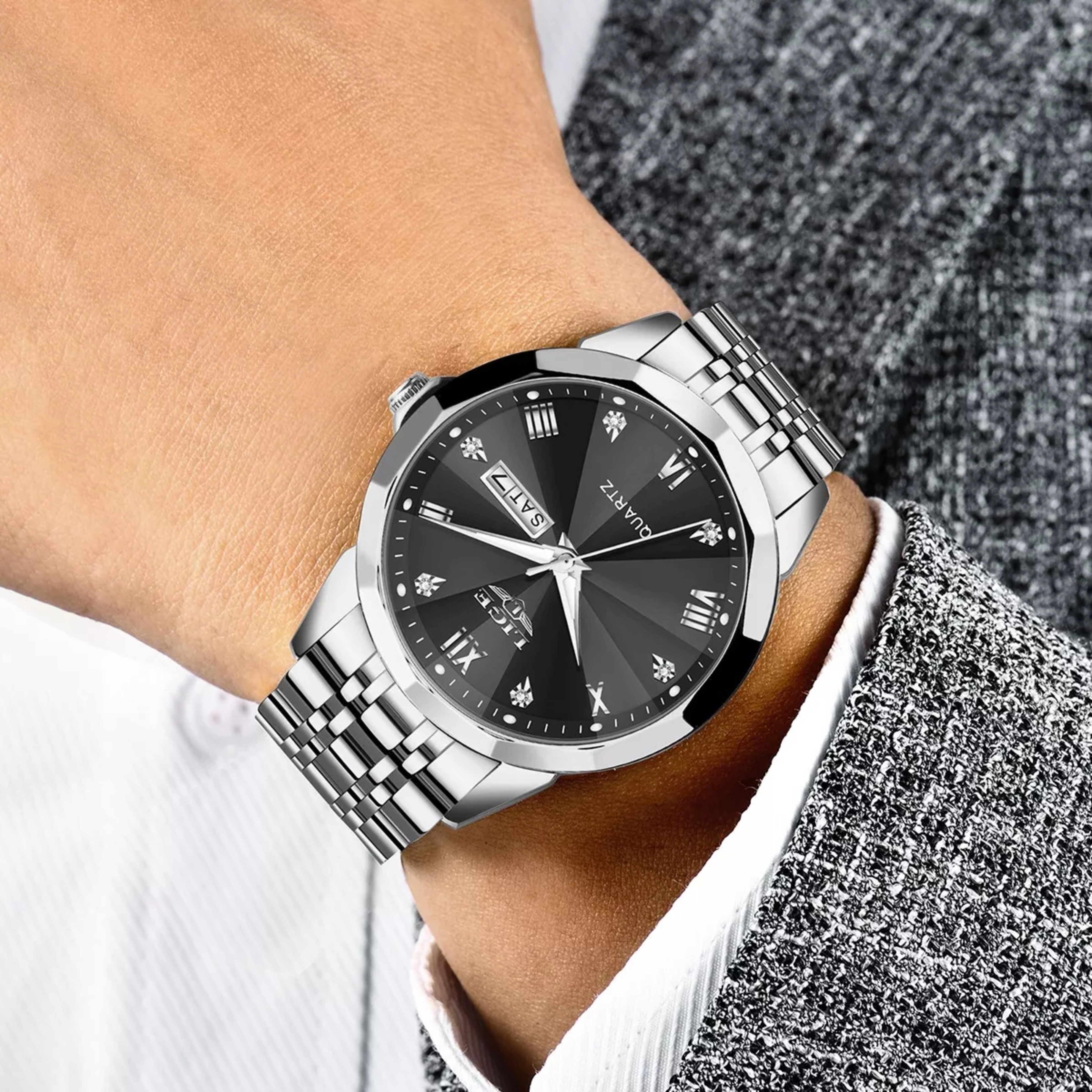 Reloj De Cuarzo Casual De Acero Impermeable Para Hombre.