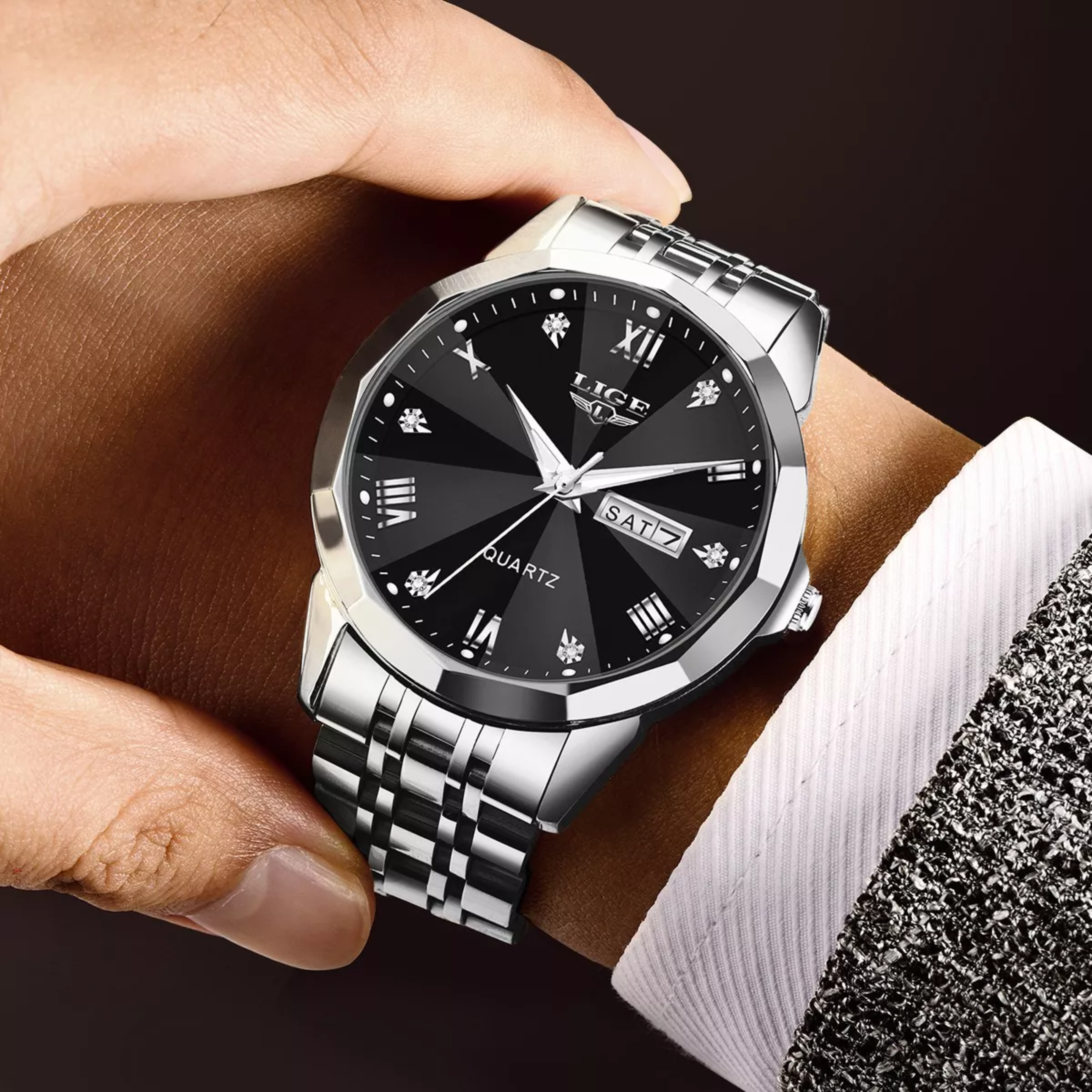 Reloj De Cuarzo Casual De Acero Impermeable Para Hombre.