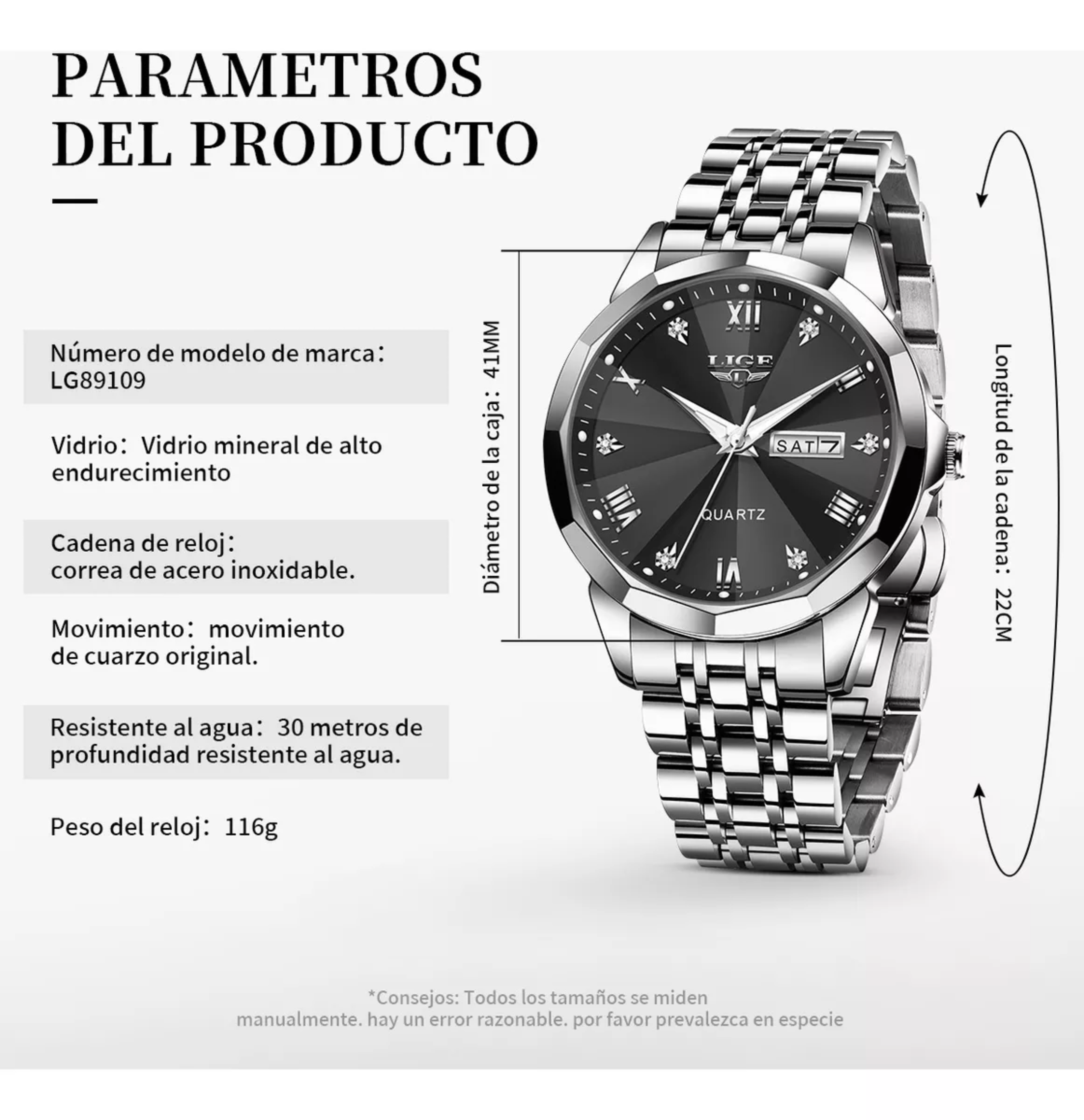 Reloj De Cuarzo Casual De Acero Impermeable Para Hombre.