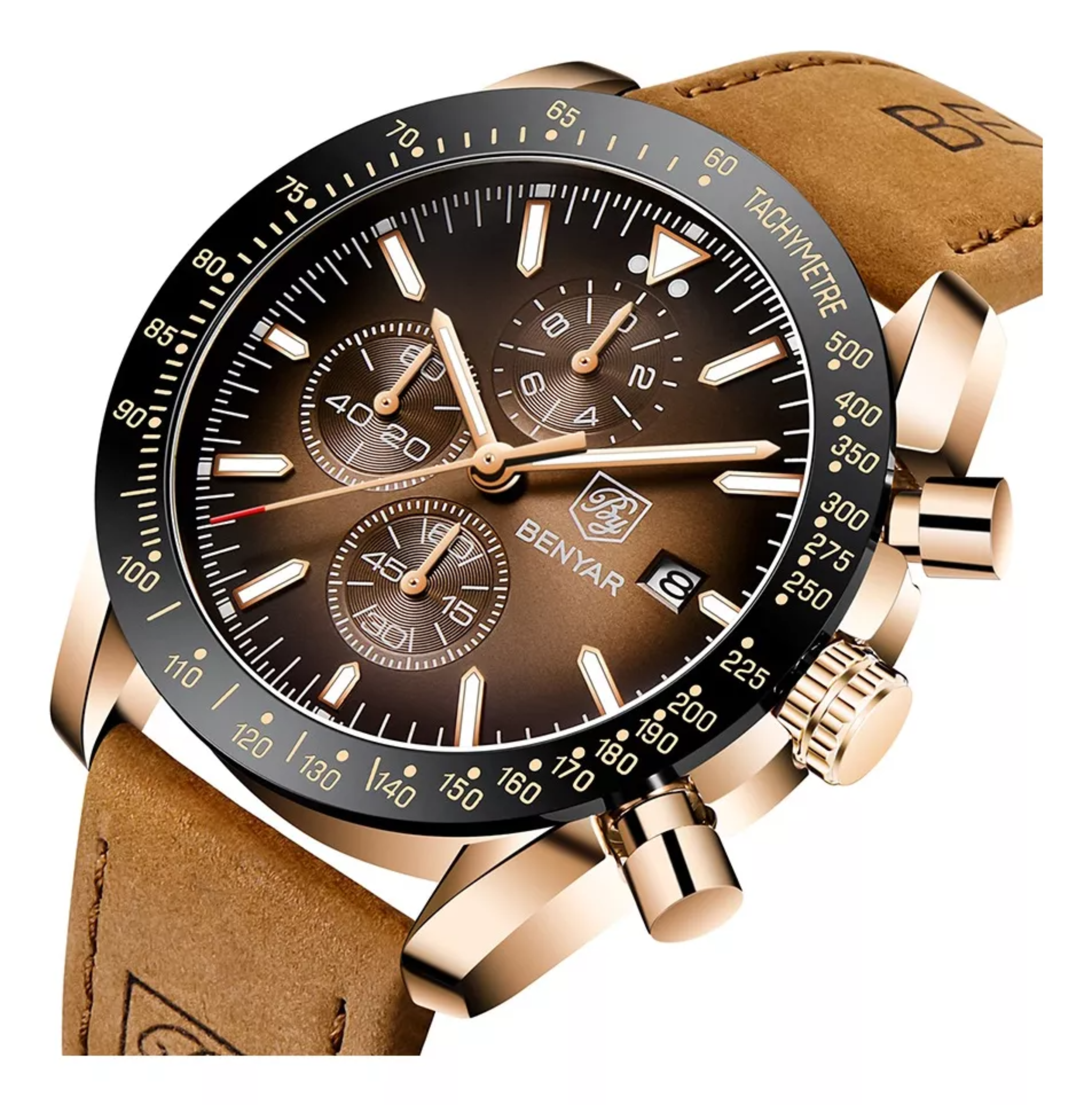 Reloj Benyar De Cuero Casual Para Hombre Con Cronógrafo.