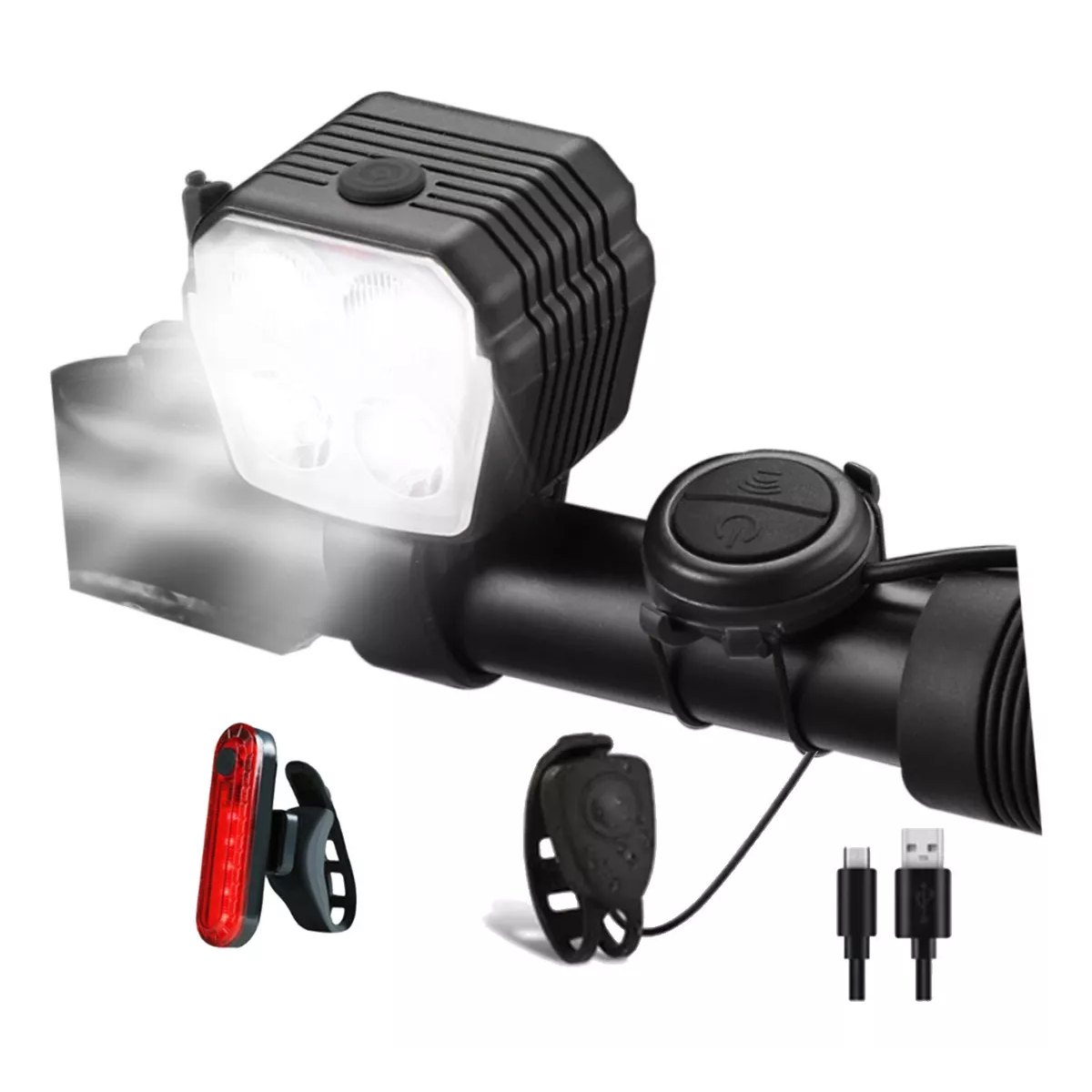 Luz Bicicleta Recargable Delantera Y Traser Y Claxon.