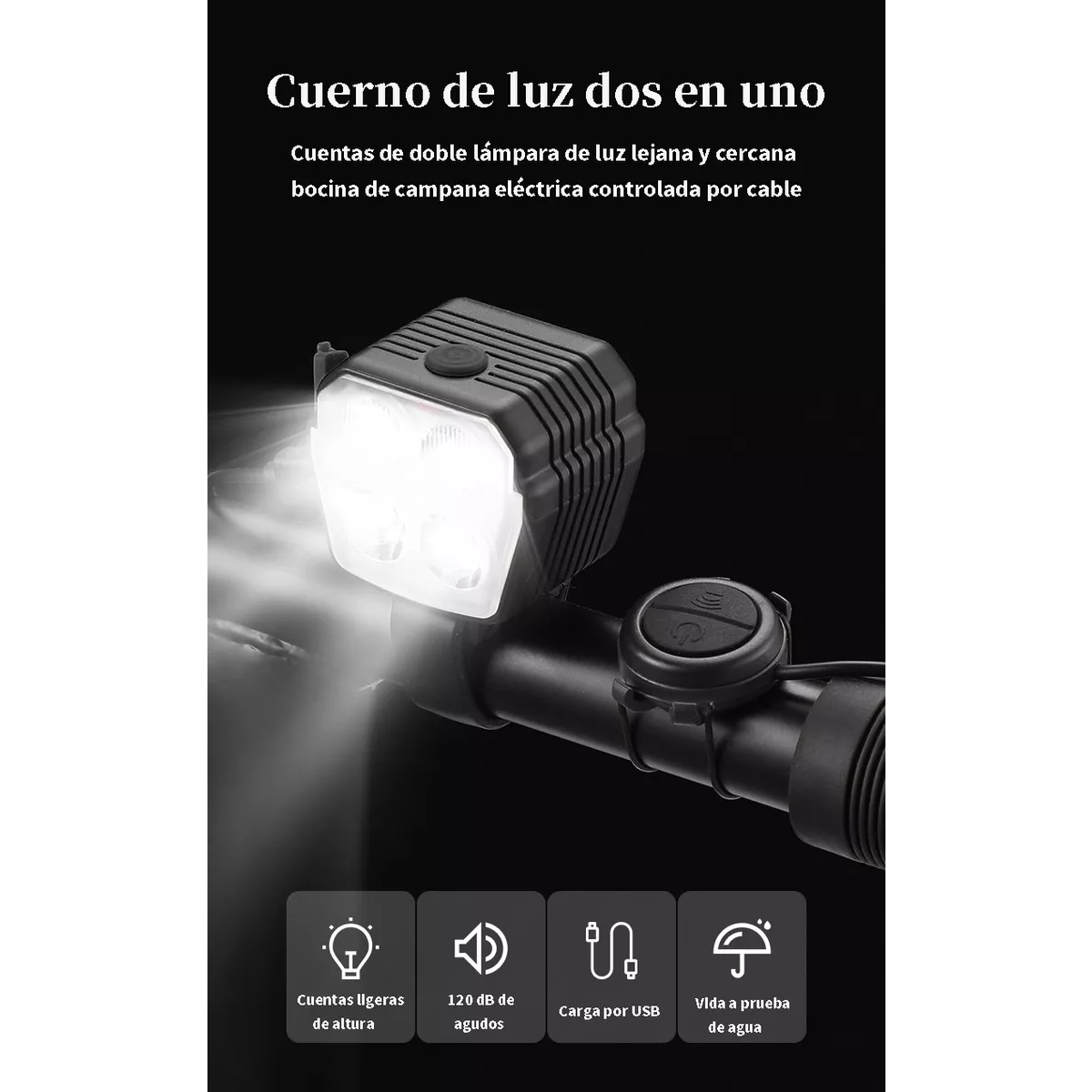 Luz Bicicleta Recargable Delantera Y Traser Y Claxon.