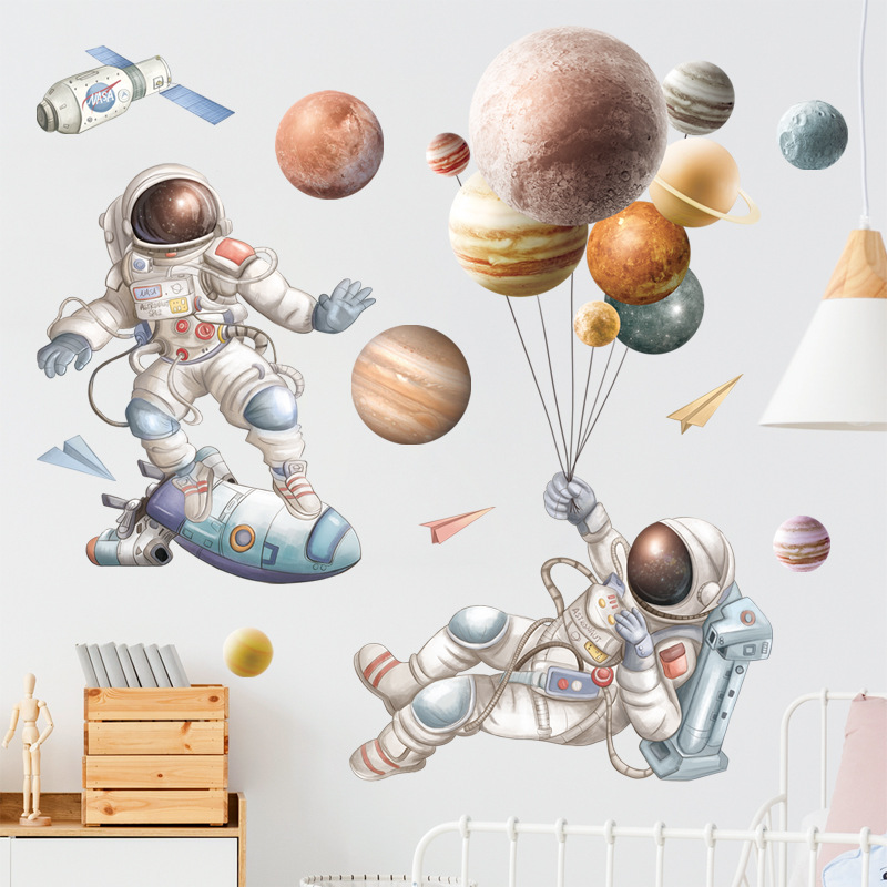 Vinil Decorativo Astronauta Nave Planetas Cuarto Niño Bebé
