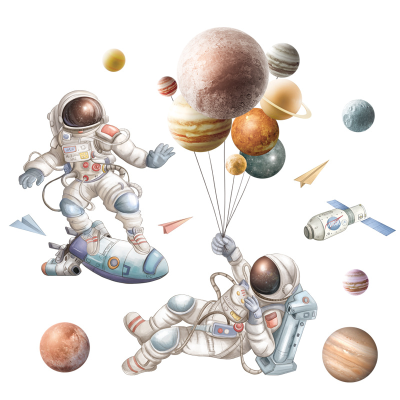 Vinil Decorativo Astronauta Nave Planetas Cuarto Niño Bebé