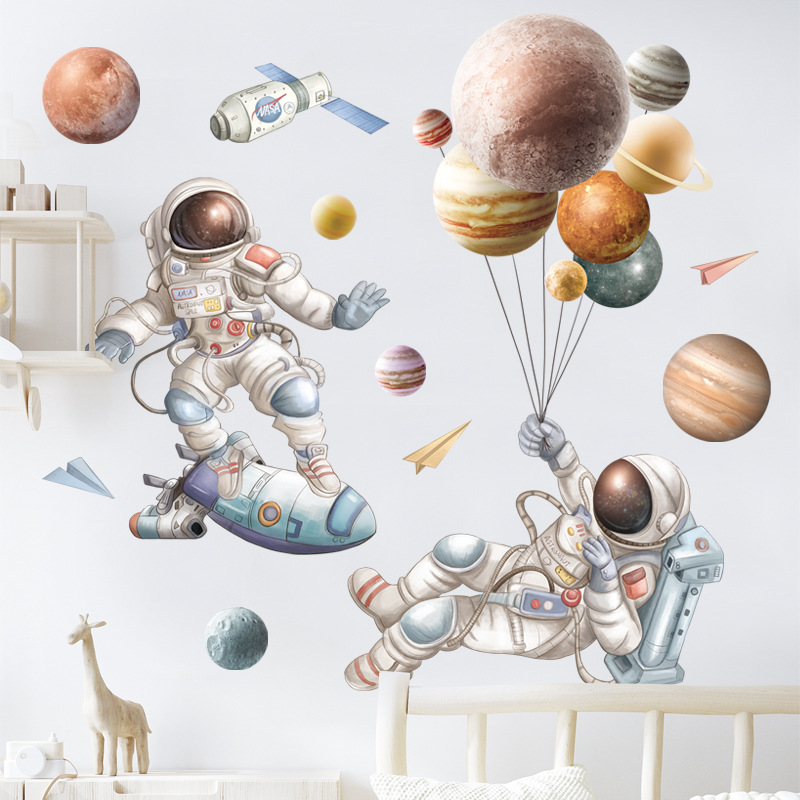 Vinil Decorativo Astronauta Nave Planetas Cuarto Niño Bebé