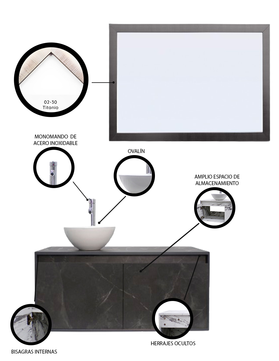 Gabinete De Baño Con Lavamanos Y Espejo Decorativo NYON.