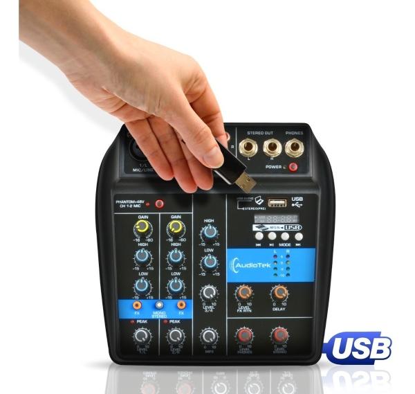 Mezcladora de Audio Bluetooth 4 Canales Mixer Tarjeta Audio Usb  