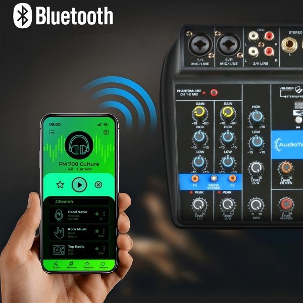 Mezcladora de Audio Bluetooth 4 Canales Mixer Tarjeta Audio Usb  