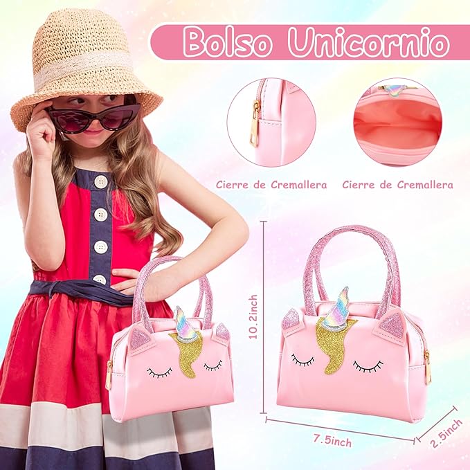 A Juguetes de Maquillaje, Maquillaje Bolso Unicornio, Kit De Juguete De Maquillaje para Chicas, Lavables De Simulación No Tóxico,  para 3+ Años.
