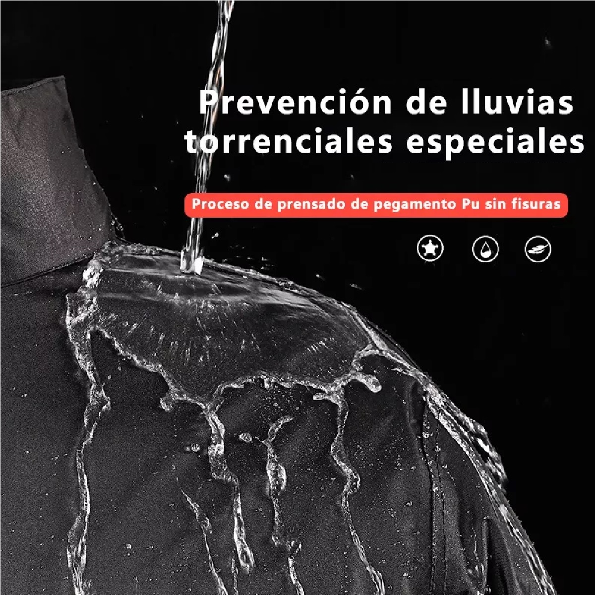 Impermeable Motociclista Reflejante Con Capucha Alta Negro/Rojo L.