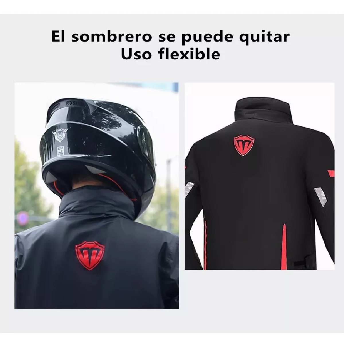 Impermeable Motociclista Reflejante Con Capucha Alta Negro/Rojo L.
